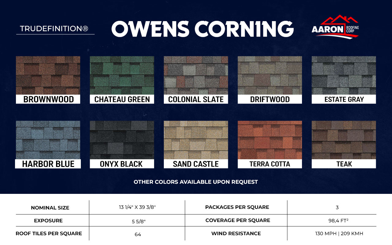 Owens Corning: trudefinition brand, Roofing colors Design and specs.