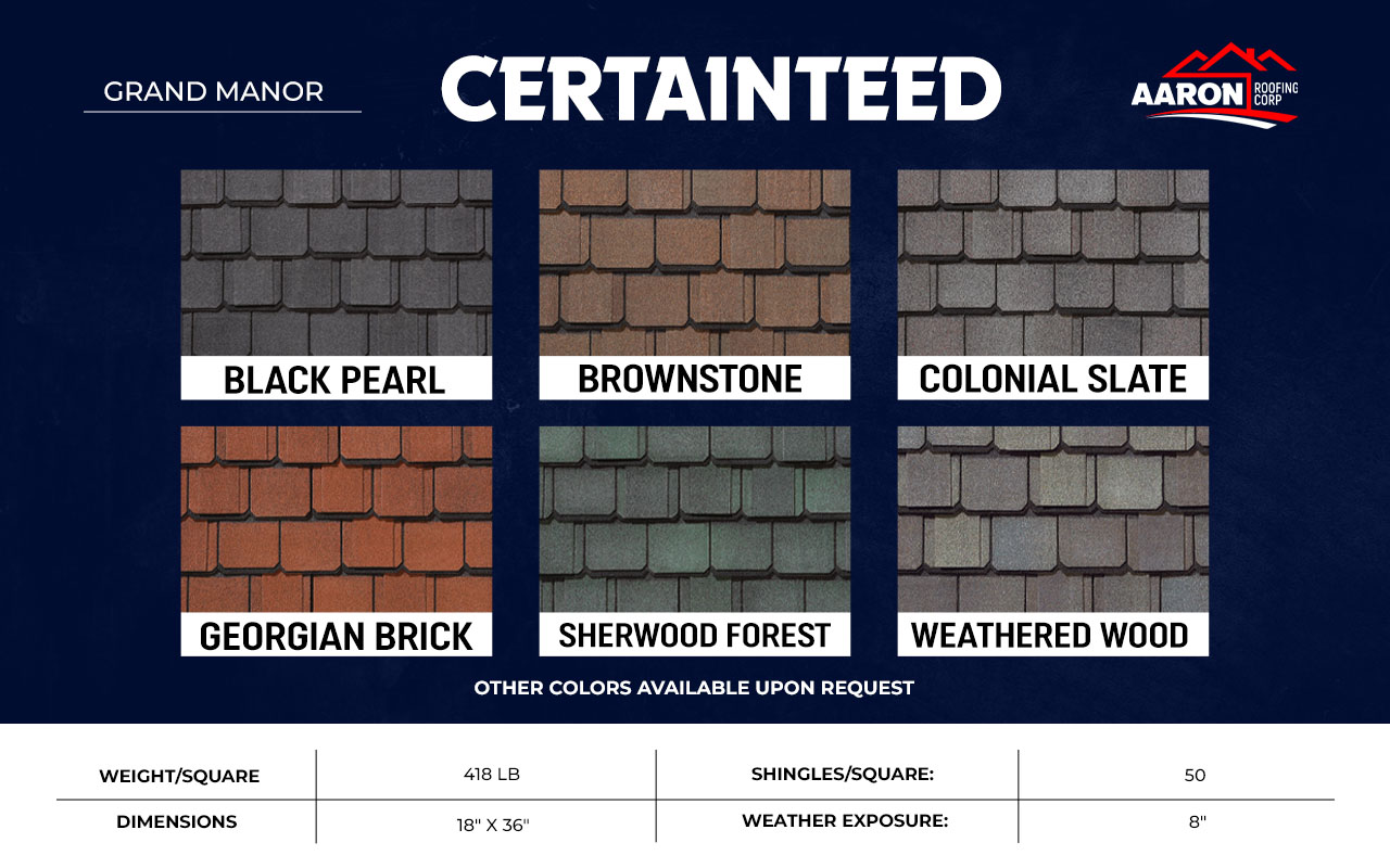 Certaineed: Grand Manor brand, Roofing colors Design and specs.