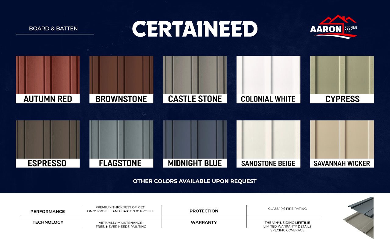 Certaineed: Board and baten brand Siding colors Design and specs.