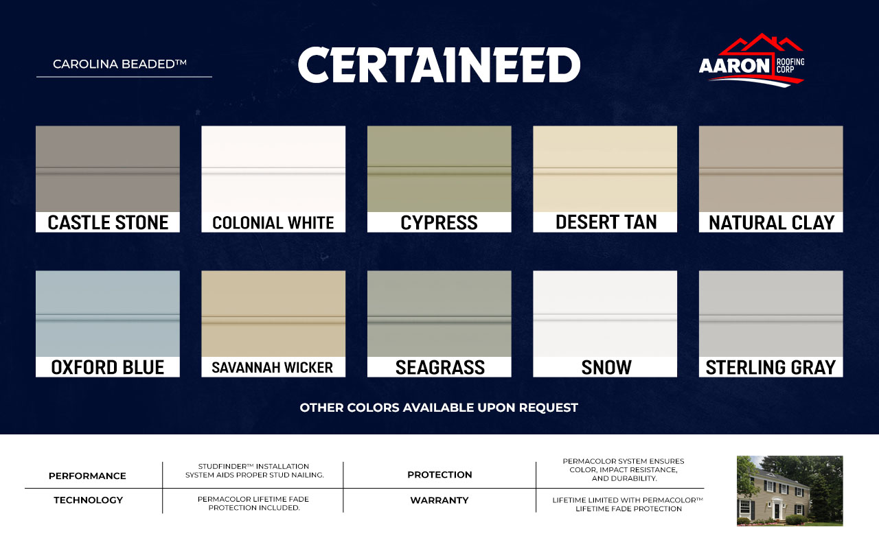 Certaineed: Carolina beaded brand Siding colors Design and specs.