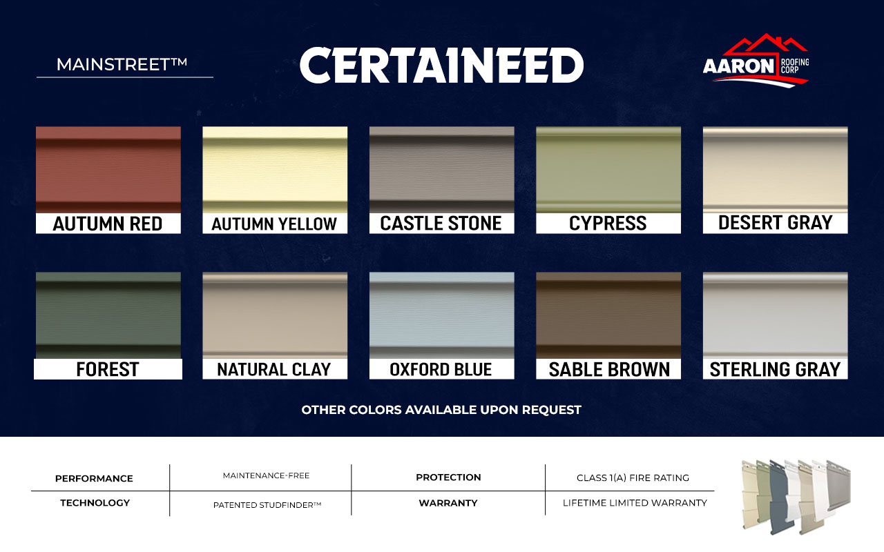 Certaineed: Mainstreet brand Siding colors Design and specs.