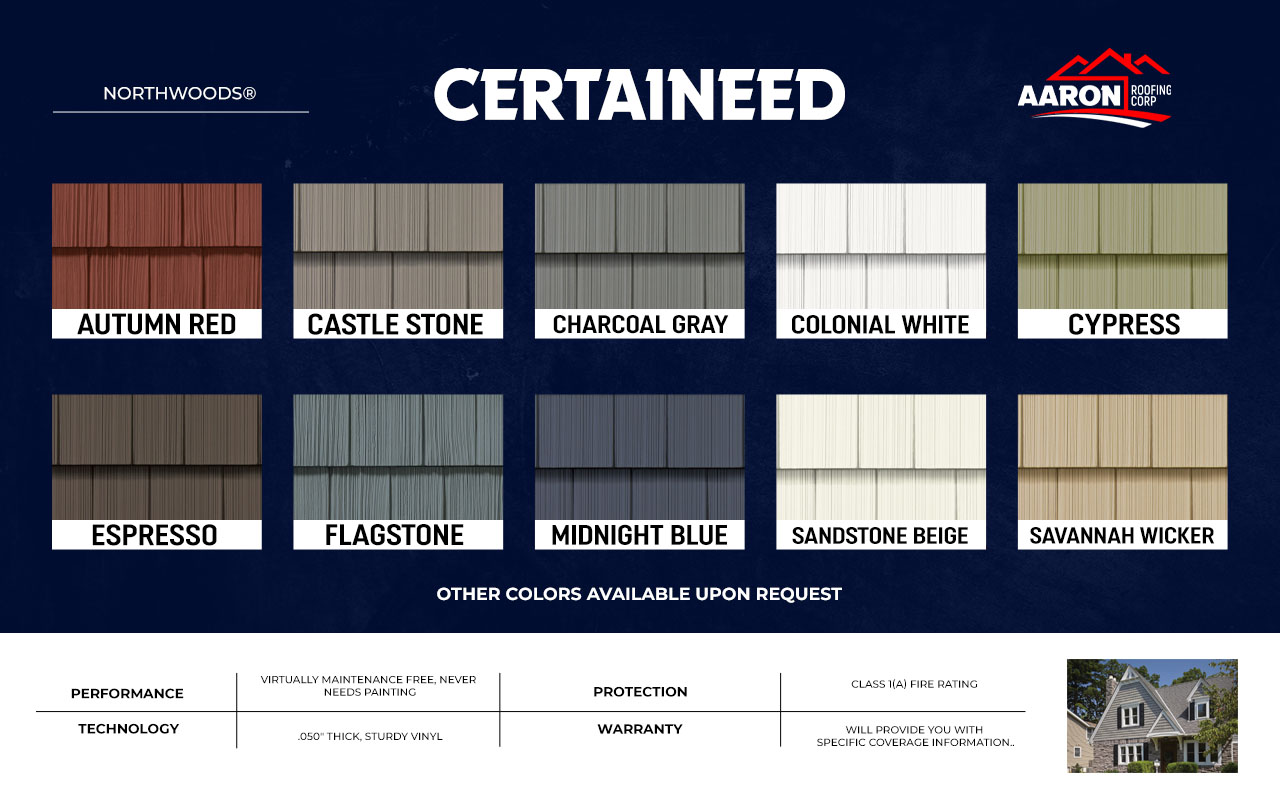 Certaineed: northwoods brand Siding colors Design and specs.